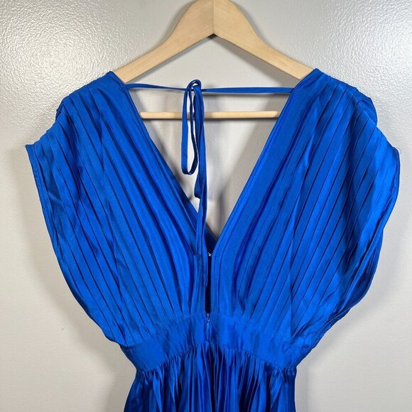 Billy J Gina Maxi Dress Size 8 US 4 Blue Satin Pleated Event Formal Wedding - Picture 10 of 13